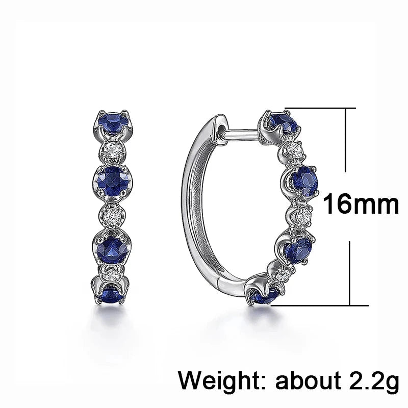 Simple Stylish Round Blue/White CZ Hoop Earrings