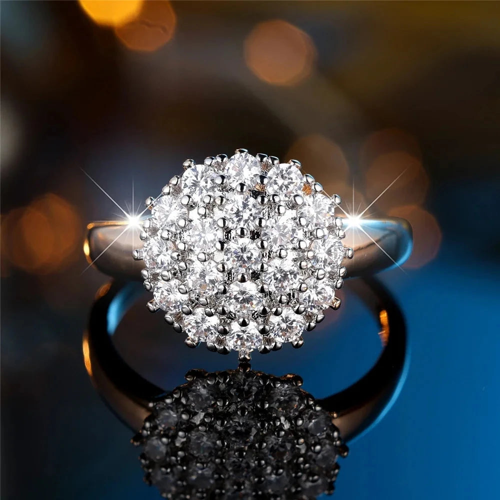 Women's Gold Tone White & Black Zircon Engagement Ring