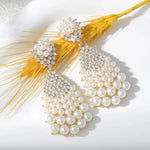 Luxurious pearl earrings full of diamonds zircons geometric large water drops versatile retro bridal dress earrings