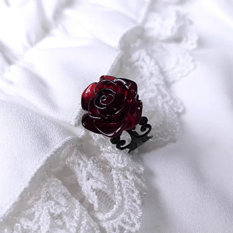 Goth Style Red Rose Opening Rings for Women