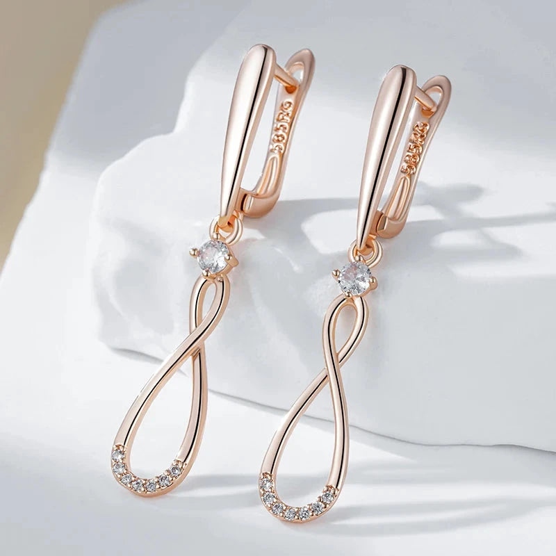 Long Rose Gold Zircon Dangle Earrings for Women