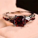 Elegant Silver Princess Cut Red Stone Ring