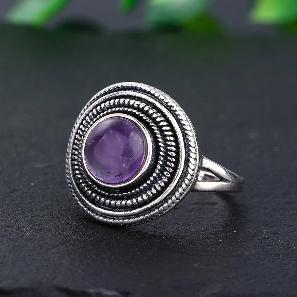 8MM Round Natural Amethyst Rings