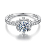925 Sterling Silver 1ct Round Moissanite Flower Solitaire Ring for WomenMSR0657