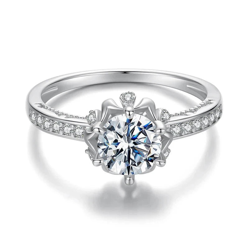 925 Sterling Silver 1ct Round Moissanite Flower Solitaire Ring for WomenMSR0657
