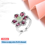 Natural Rhodolite Garnet Opal Sterling Silver Rings 3.8 Carats Genuine Gemstone Multicolor Fine Jewelry Women Exquisite Gifts