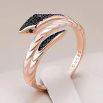 Punk Black Zircon Snake Ring – 585 Rose Gold Vintage Jewelry