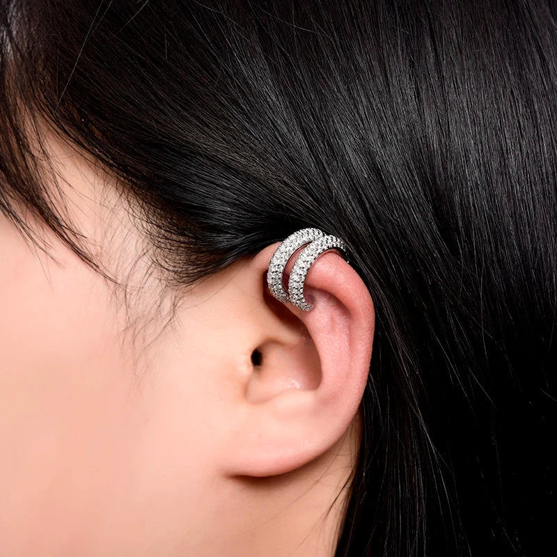 Round C-Shaped Zirconia Clip-On Earrings – Gold/Silver, No Piercing