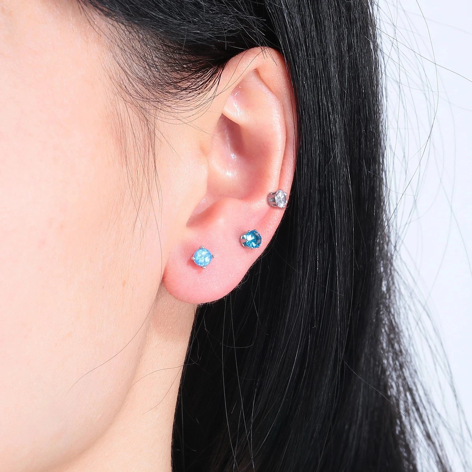 3 Pairs of Red Opal Stone Stud Earrings