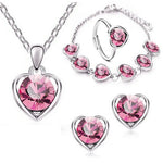 Blue Crystal Ring Necklace Earrings Set Wedding Jewelry SetsStyle2 PinkS