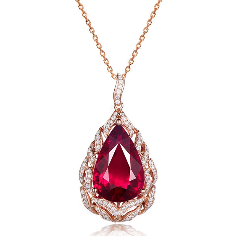 Rose Gold Color Elegant Romantic Ruby Red Tourmaline Pendant Necklaces