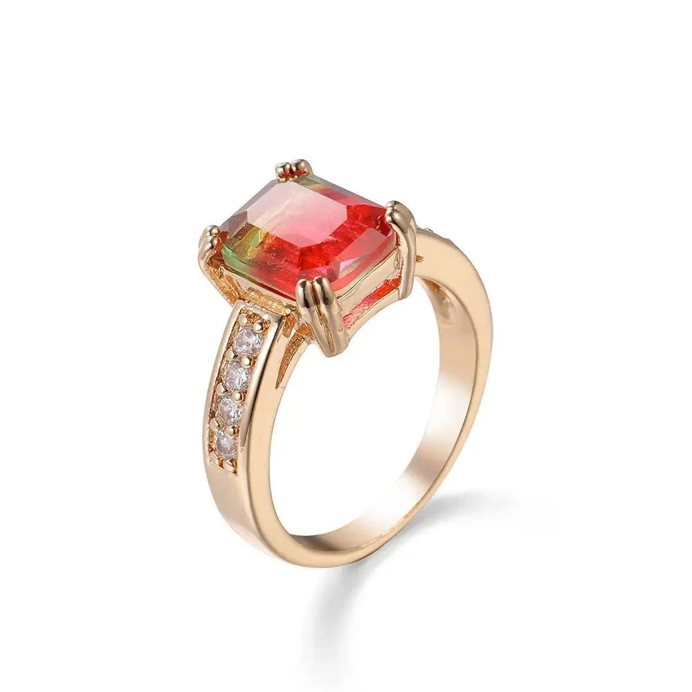 Gold Plated Tourmaline Color CZ Ring for WomenC6