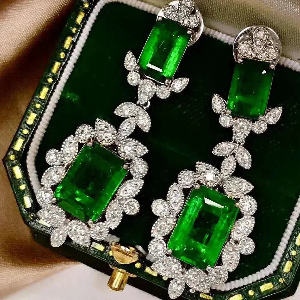 Luxury Green Crystal Drop Earrings – Women's Anniversary GiftE1971