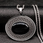 Bohemian oval stone pendant, Black stone