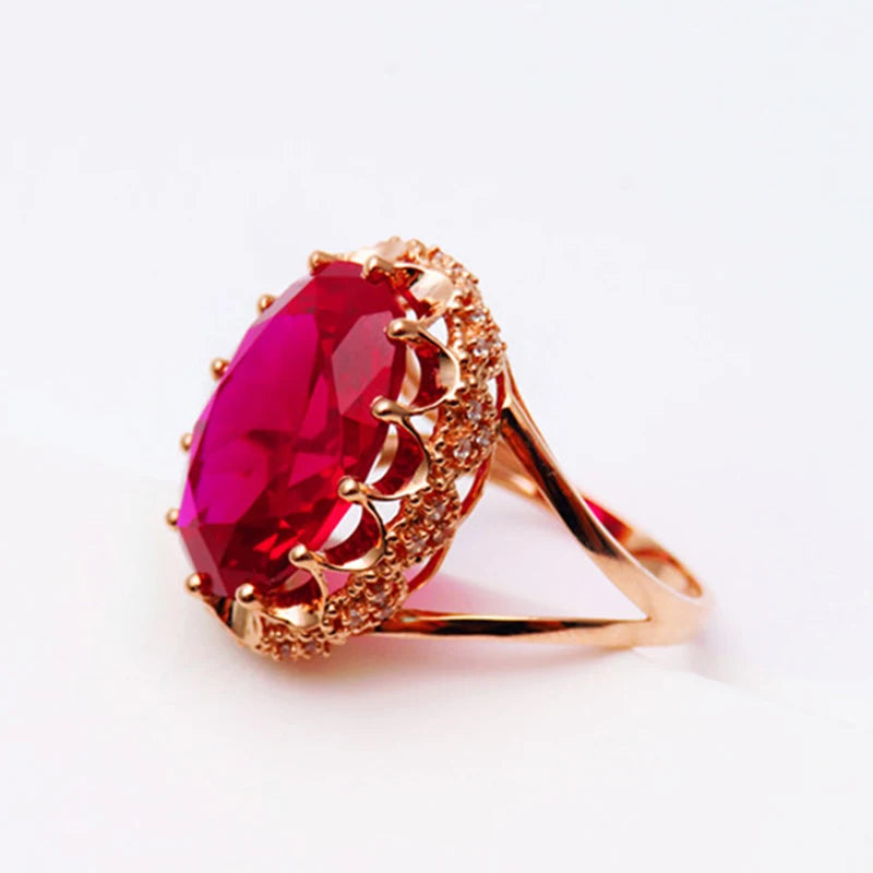 Creative Court Style Classic Gold Plated 14K rose gold Oval ruby rings