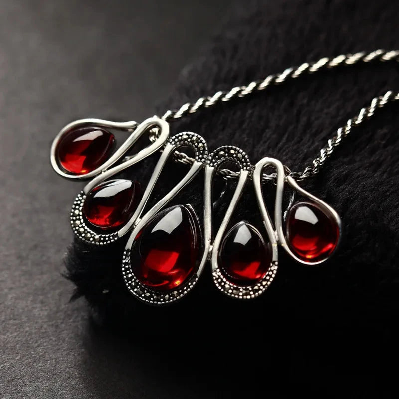 Drop Shape Natural Stones Red Garnet Necklace