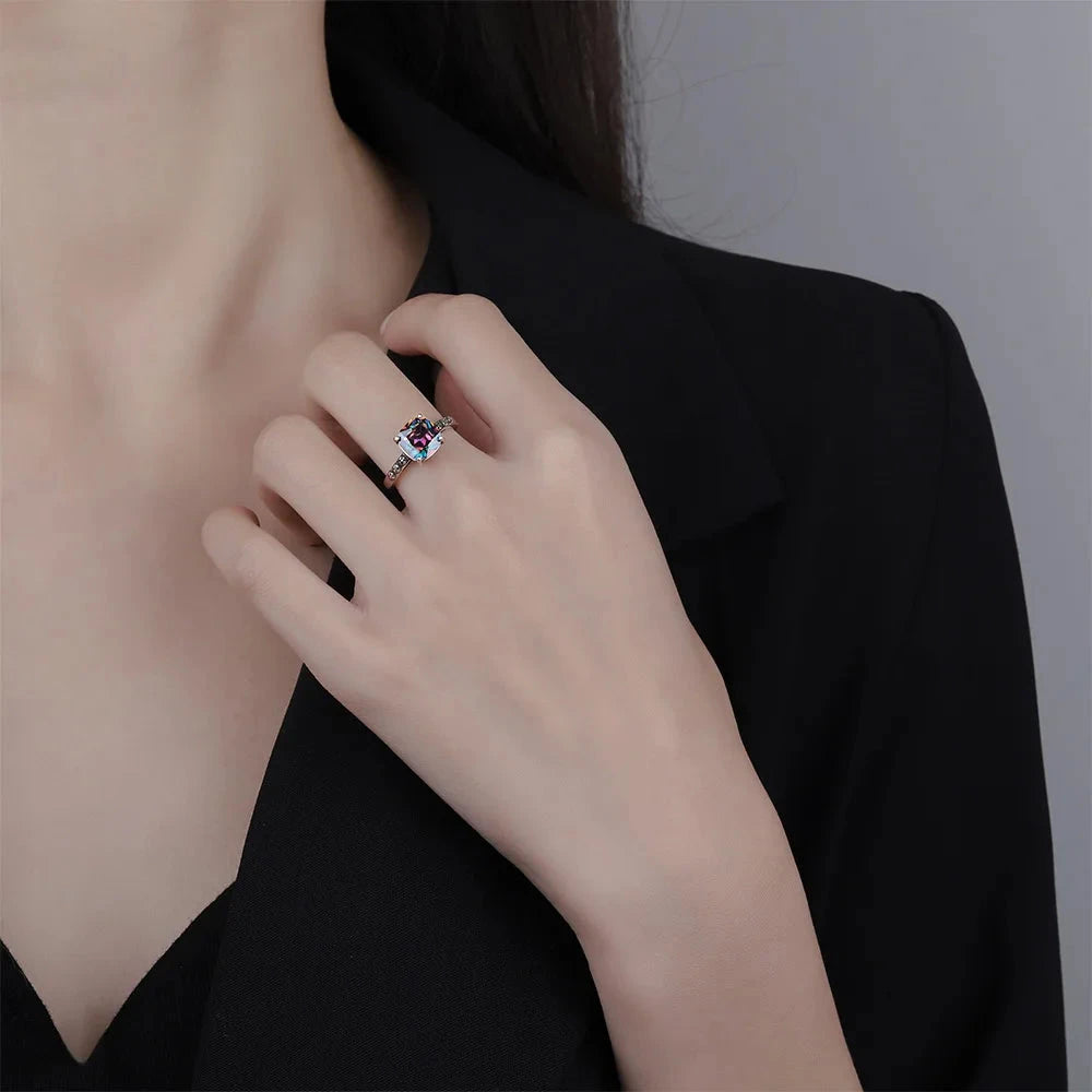 925 Sterling Silver Square Crystal Adjustable Rings For Women Wedding Luxury Fine jewelry GaaBou