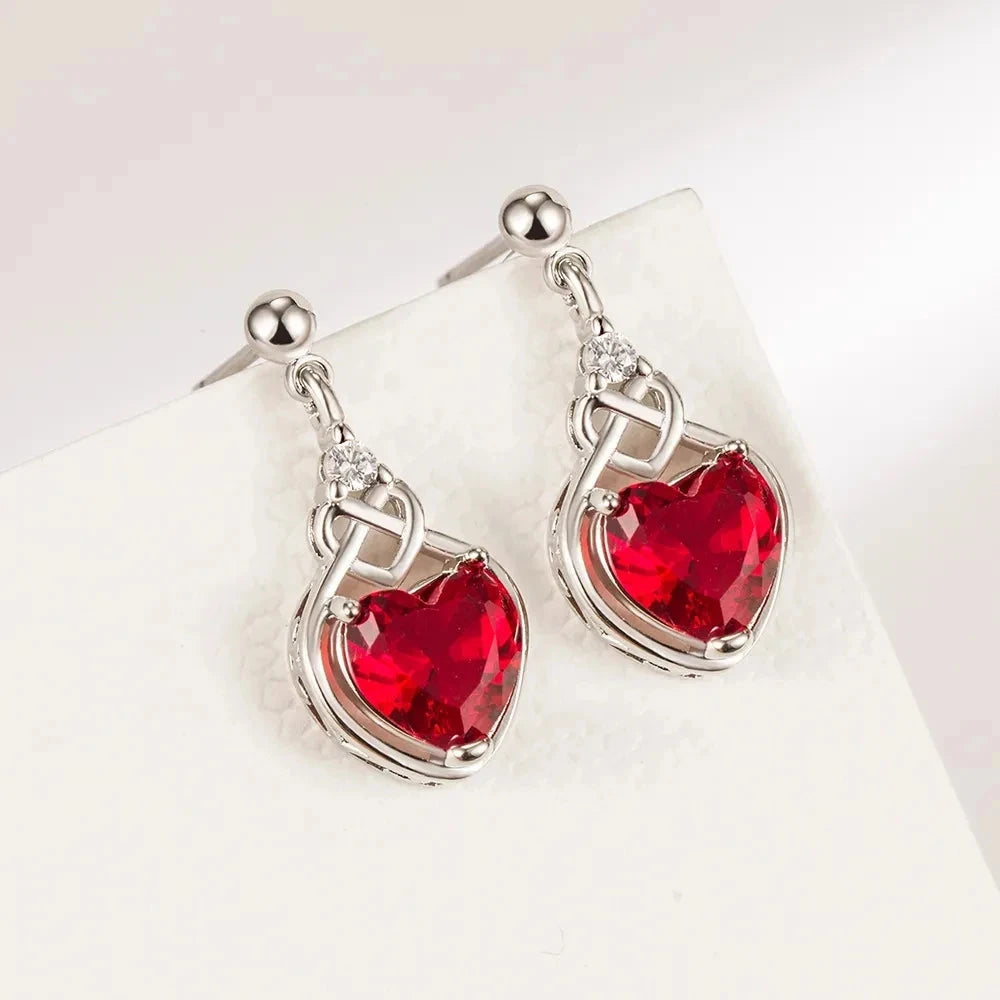Silver 925 Red Heart Zircon Elegant Women's Sets Ring Earring Necklace