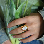 Charm Personality Rotatable Double Sided Opal Rings Women Stainless Steel Oval Anillos Indie Statement Jewelry Gifts New 2024