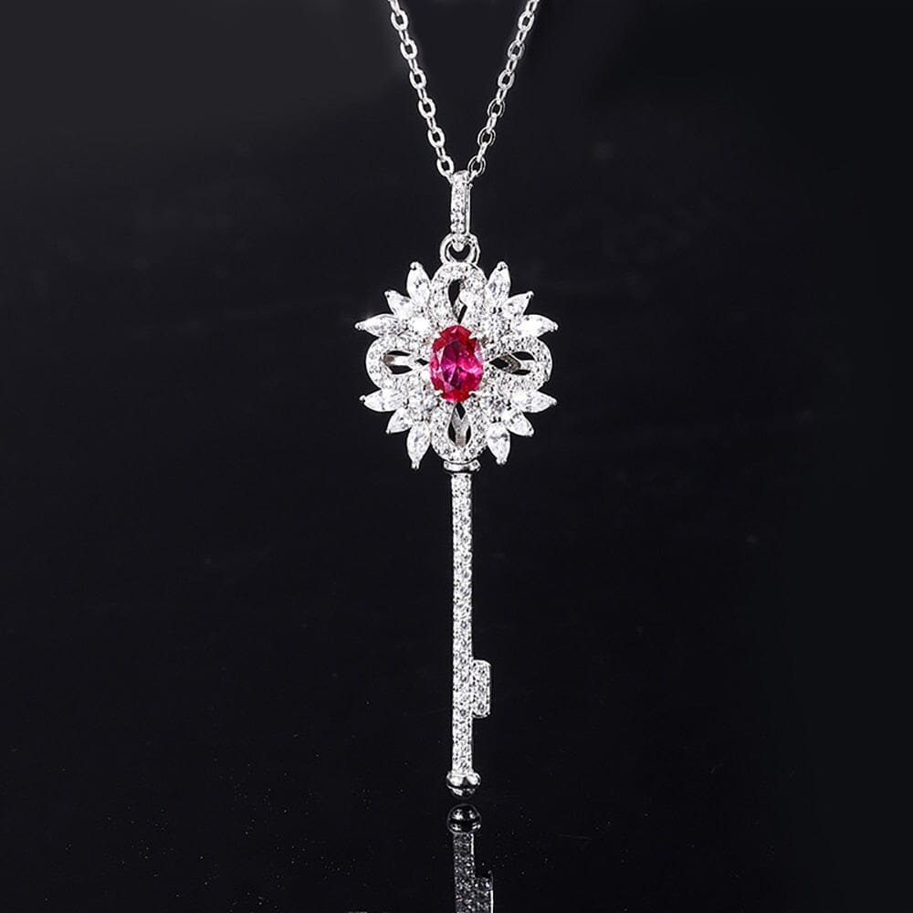 5*7mm Ruby Diamond Key Pendant NecklaceNecklace