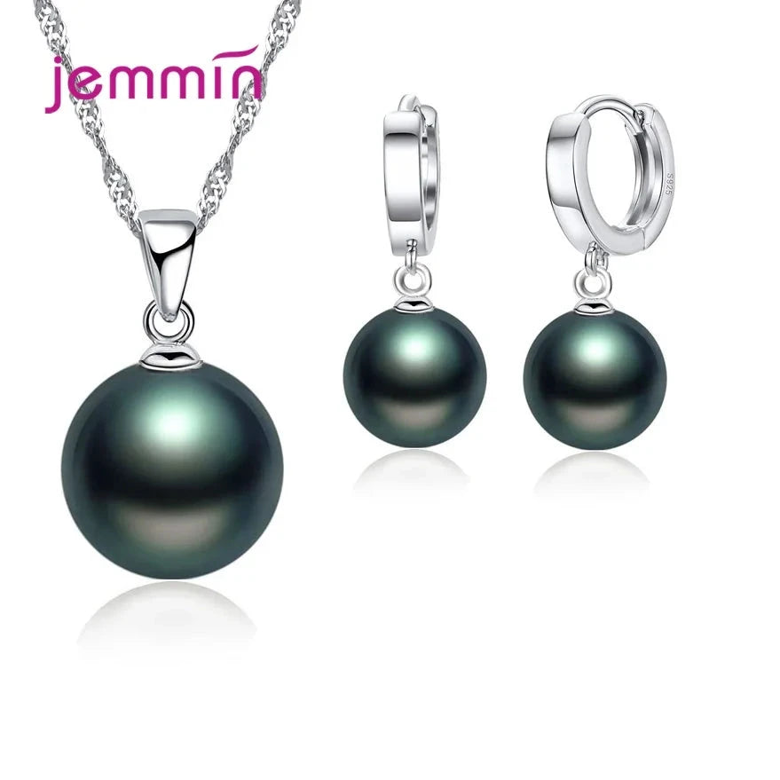 925 Sterling Silver Trendy Crystal Pendant Necklace EarringsModel 16
