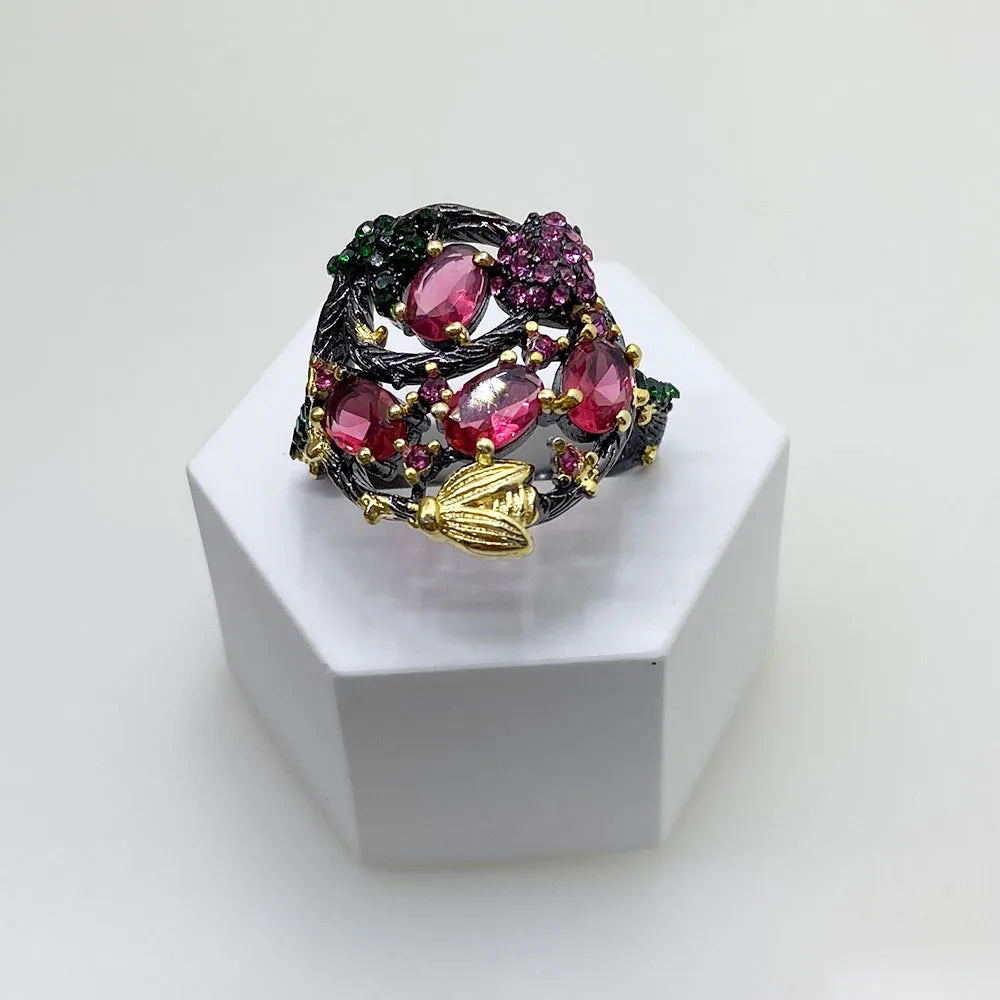 100% 925 Sterling Silver color Ruby Gemstone Ring for Women