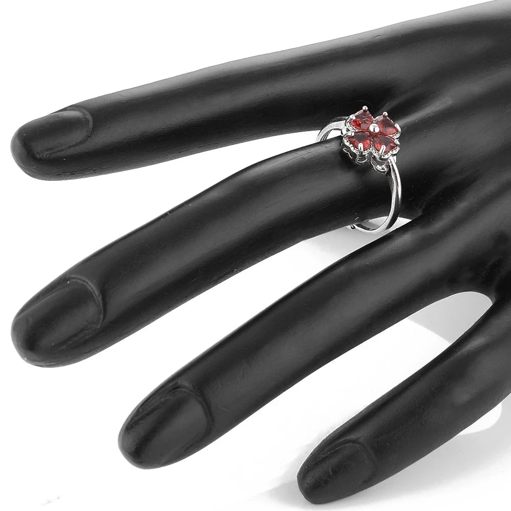 100% Natural Garnet four-leaf Clover ring