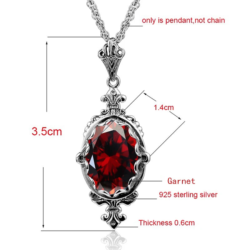 Hand Made Real 925 Sterling Silver Garnet Stone Necklace Pendant Only