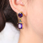 Purple Crystal Drop Earrings for Women