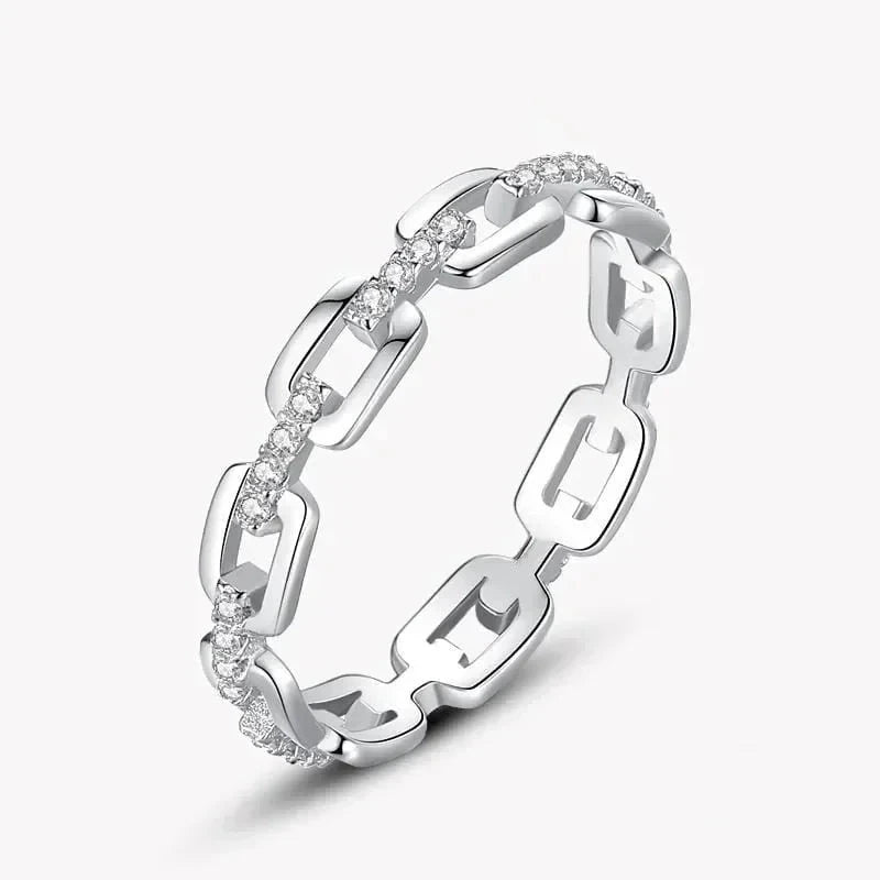 2025 Trendy Jewelry Chain Shape Finger Ring for Women Silver Color Shiny Zirconia Accessories Daily Life Fashion Lady Gift