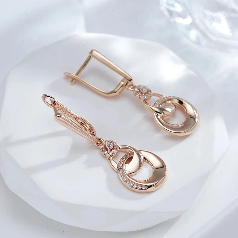 Elegant Hoop Pendant 585 Rose Gold Long Drop Zircon Earrings For Women