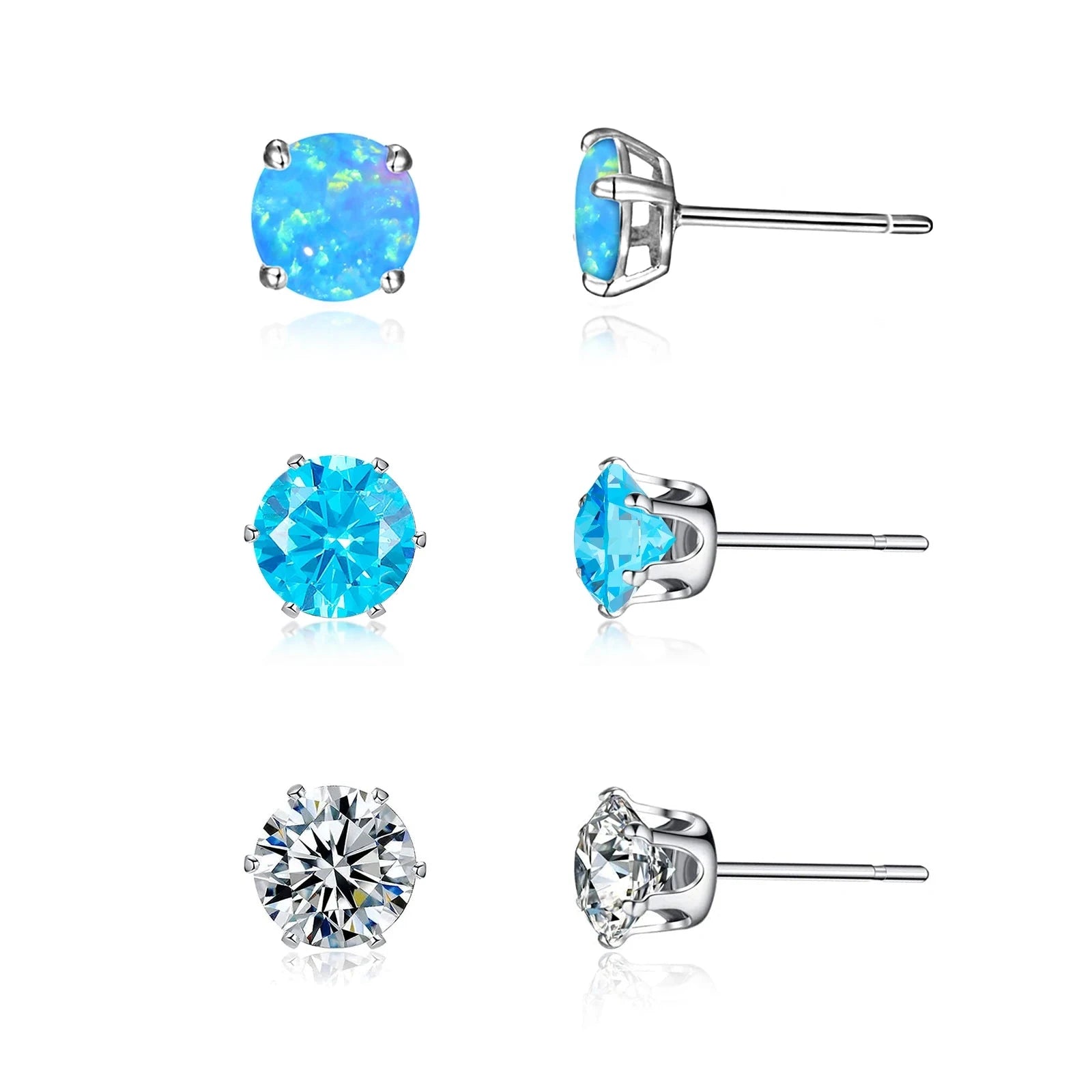 3 Pairs of Red Opal Stone Stud EarringsOT093