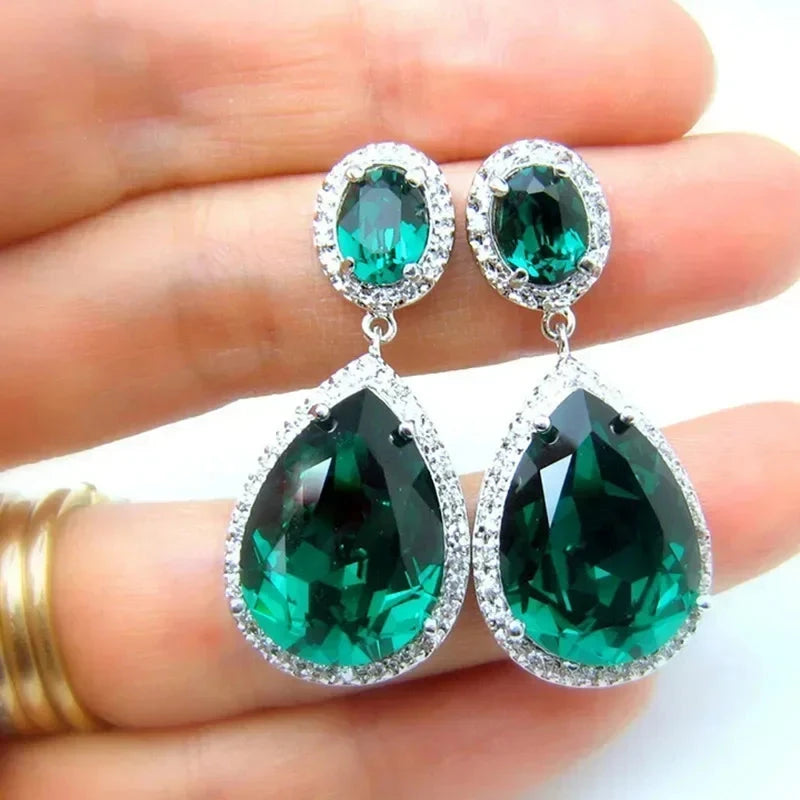 Luxury Green Crystal Drop Earrings – Women's Anniversary GiftE2261