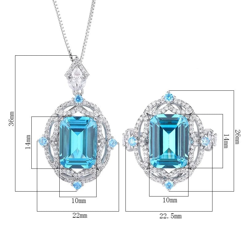 Retro Hollow Design Square Pink Crystal Pendant Necklace Aquamarine Stone