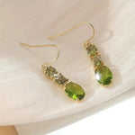 Delicate Gold Color Inlaid with Green Zircon Dangle Earrings for Women