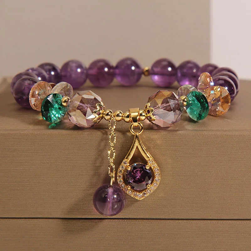 Love Pendant Beads Natural Amethyst BraceletPurple-9