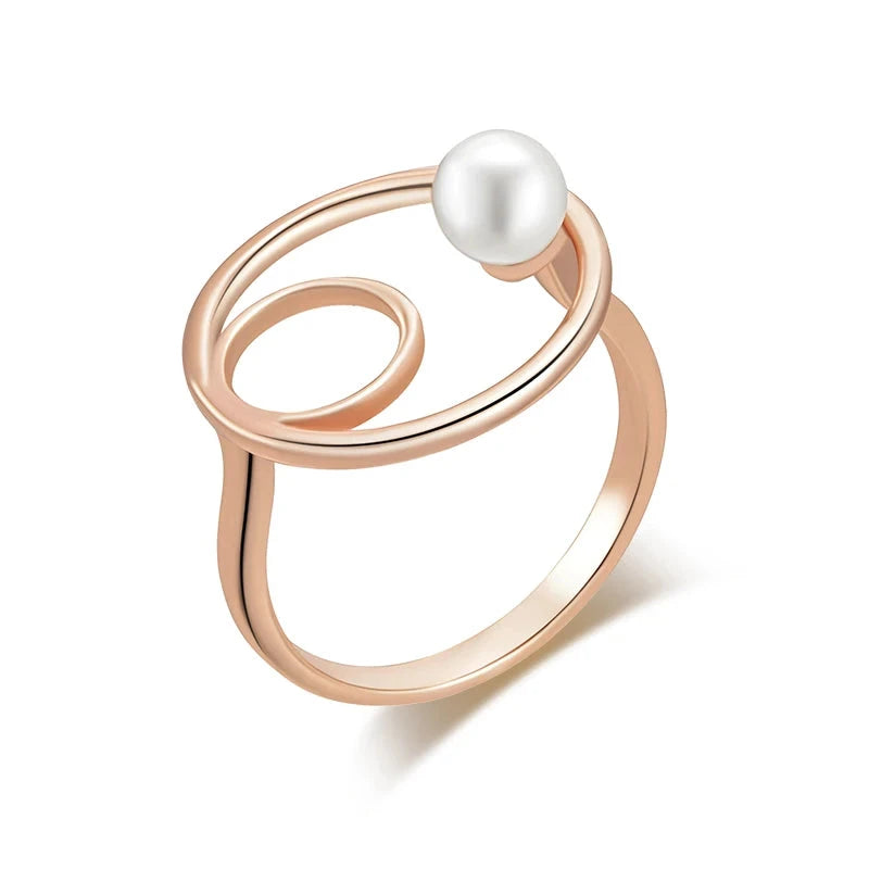 Pearl Round Rings For Women 585 Rose GoldWHITEROSE GOLD COLOR