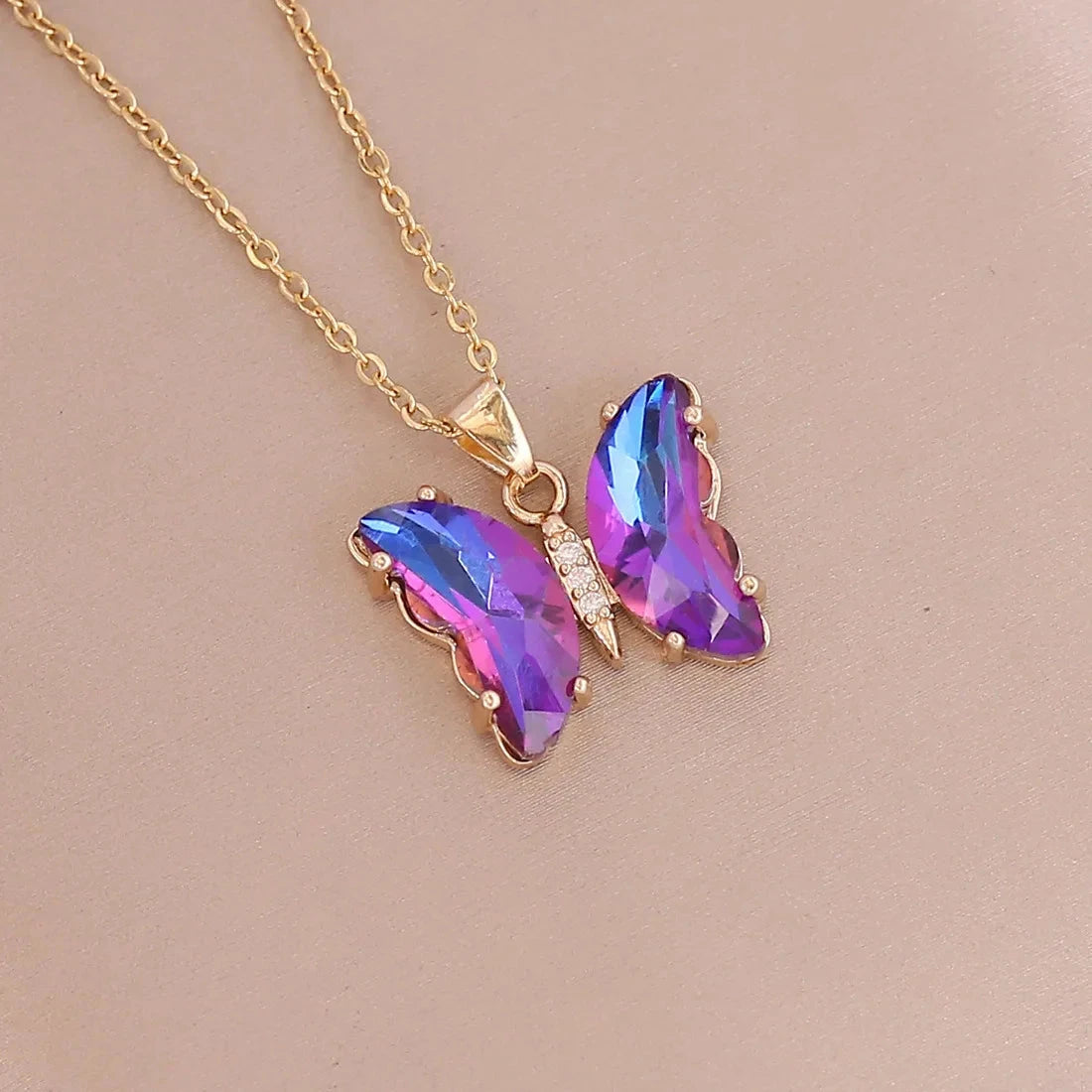 Gradient Butterfly Pendant NecklaceXL255-purple