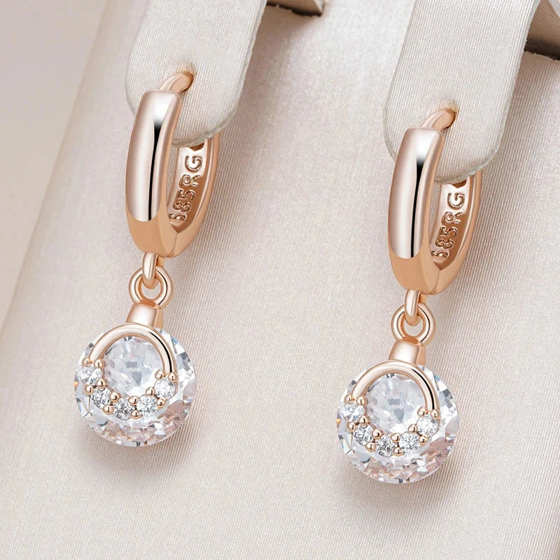 585 Rose Gold Zircon Drop Earrings for Women