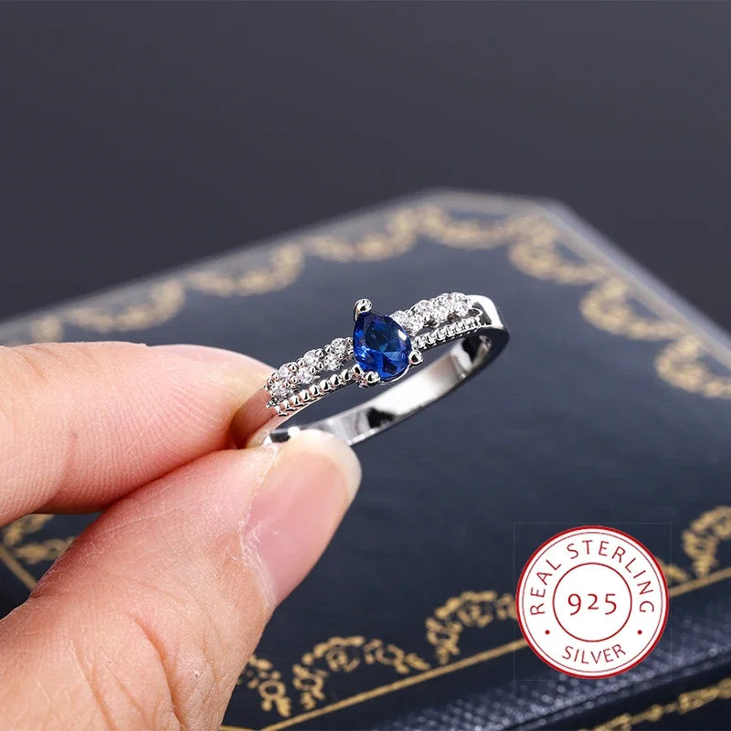 Round Oval Sapphire 925 Silver Plated Ladies Ring