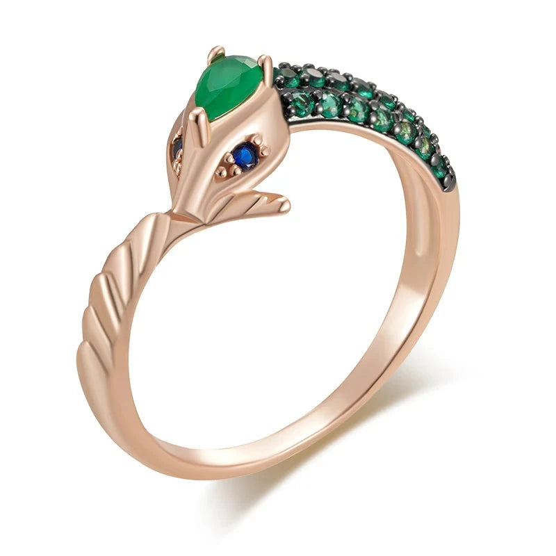 585 Rose Gold Green Zirconia Snake Ring for WomengreenROSE GOLD COLOR