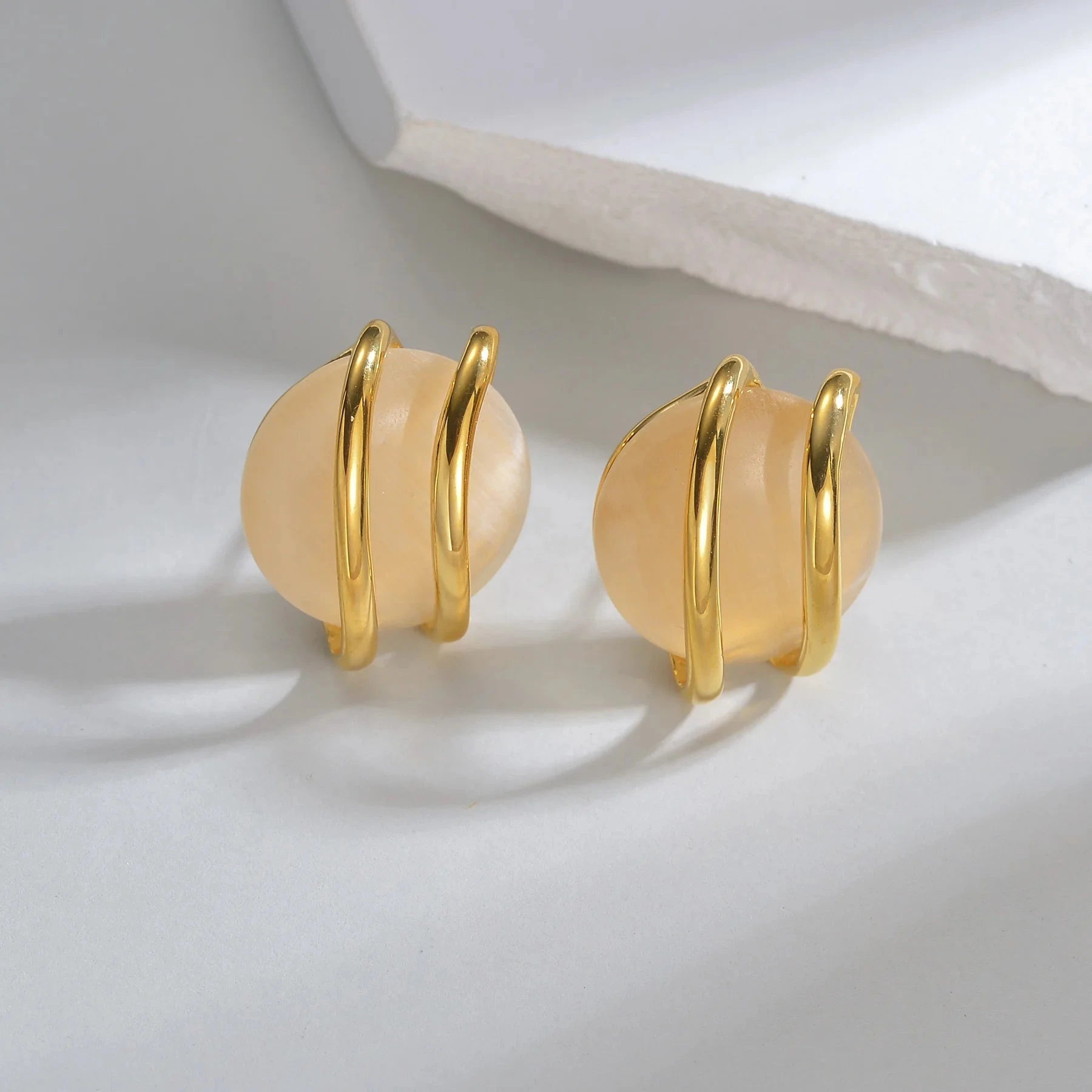 Fashion Stainless Steel Round Natural Stone Stud Earrings NecklaceEarrings