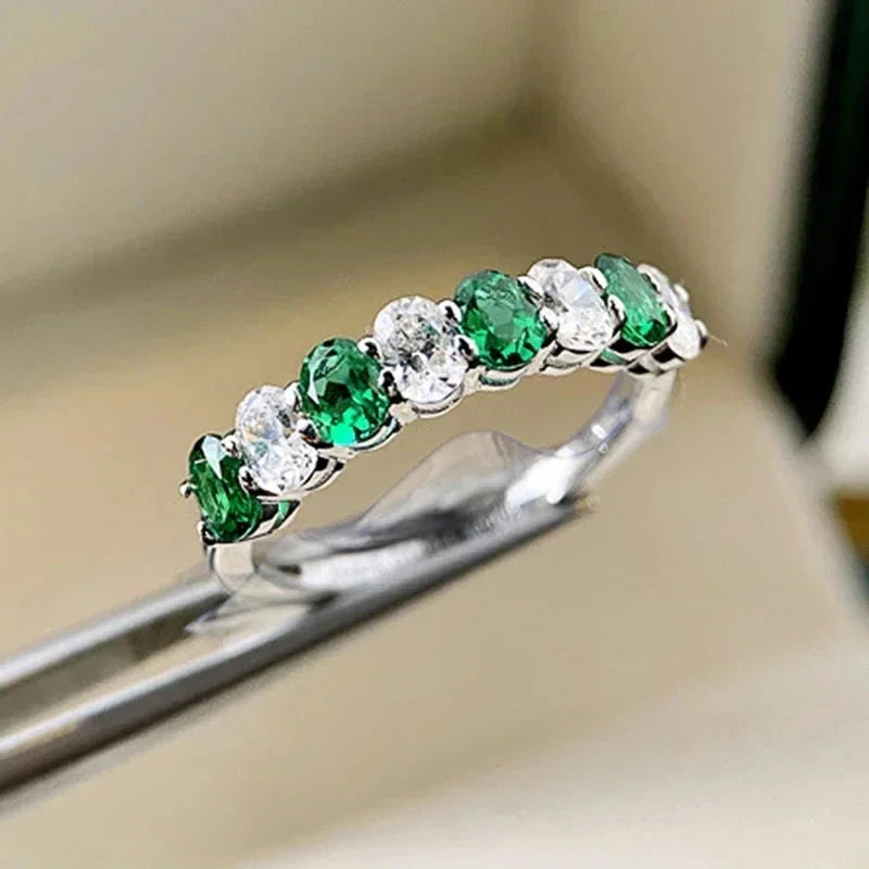 Silver Green/White Cubic Zirconia Rings for WomenQ8847