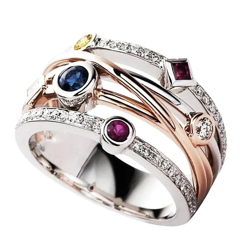 Colorful Cubic Zirconia Geometric Women’s Ring