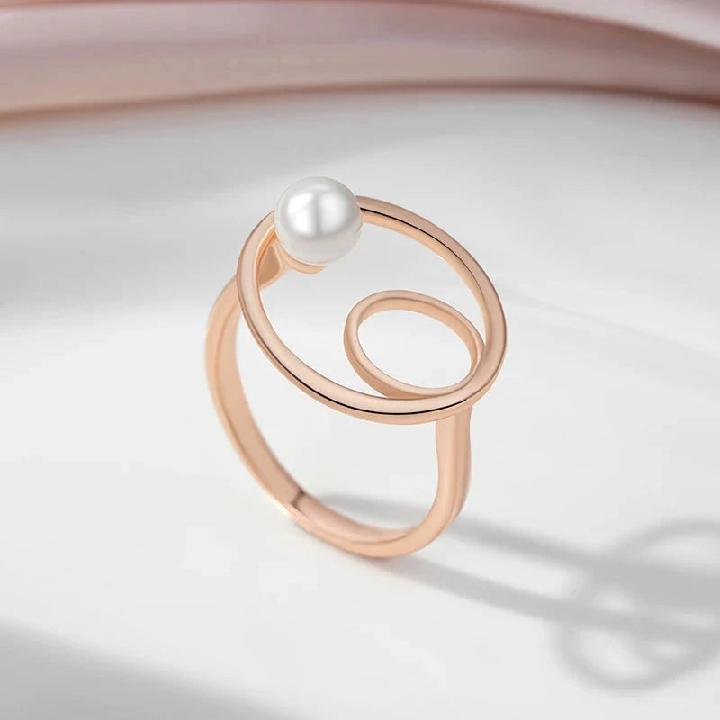 Pearl Round Rings For Women 585 Rose Gold