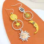 Greek Mythology Face Sun Moon Pendant Creative Design Women Asymmetric Personality Pendant Earrings Party Jewelry Gifts