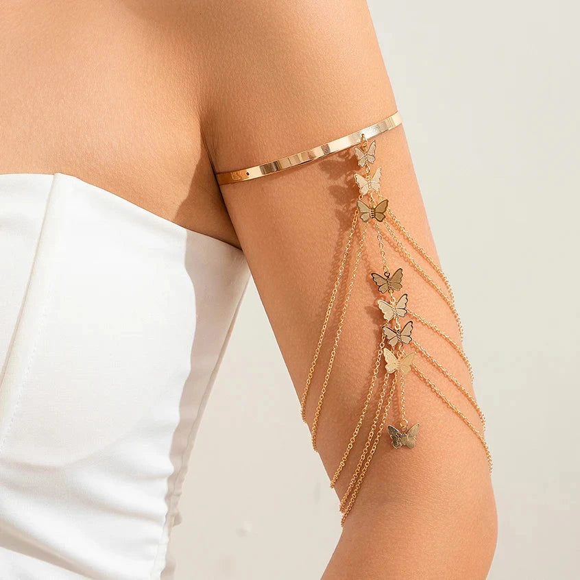 Boho Crystal Pendant Cuff Open BanglesGold Color 7CHINA