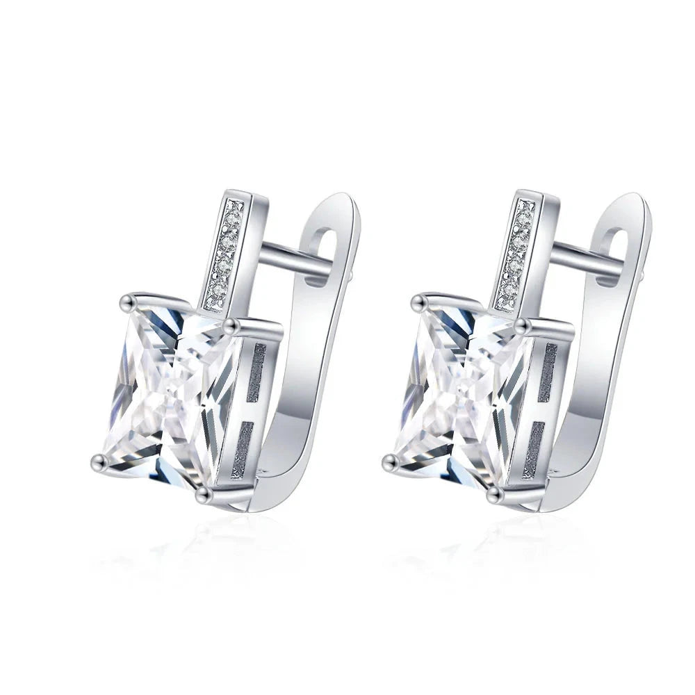 925 Sterling Silver Earrings Inlaid CZ Sparkling Women's
