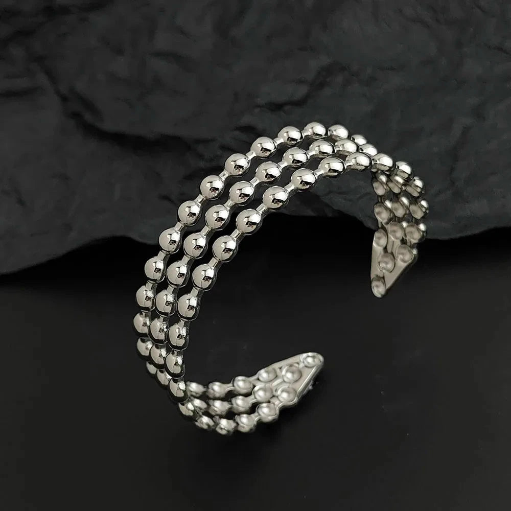 Creative three-layer round bead gold-plated stainless steel women's bracelet, waterproof and rust-free, couple braceletSilver