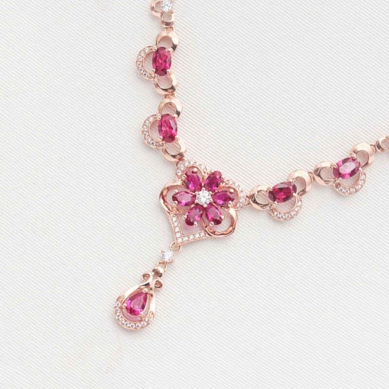 Ruby Elegant Flower Rose Gold NecklaceNecklace